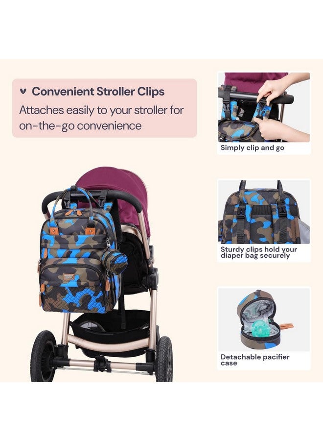 BabbleRoo Diaper Bag Backpack - Baby Essentials Travel Tote - Multi function Waterproof Diaper Bag, Travel Essentials Baby Bag with Changing Pad, Stroller Straps & Pacifier Case - Unisex, Blue Camo - Image 4