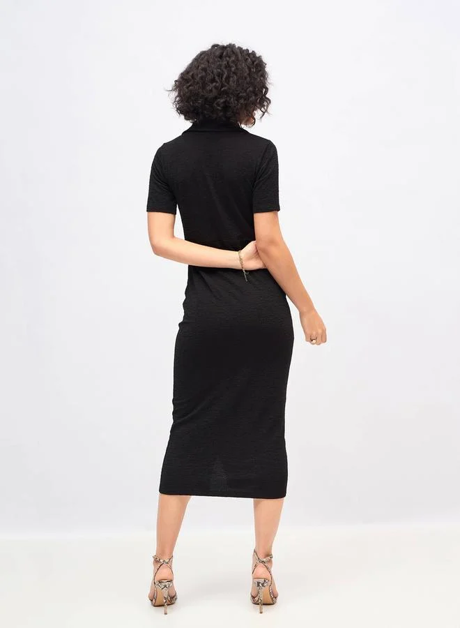 SASSAFRAS Buttoned Black Midi Dress