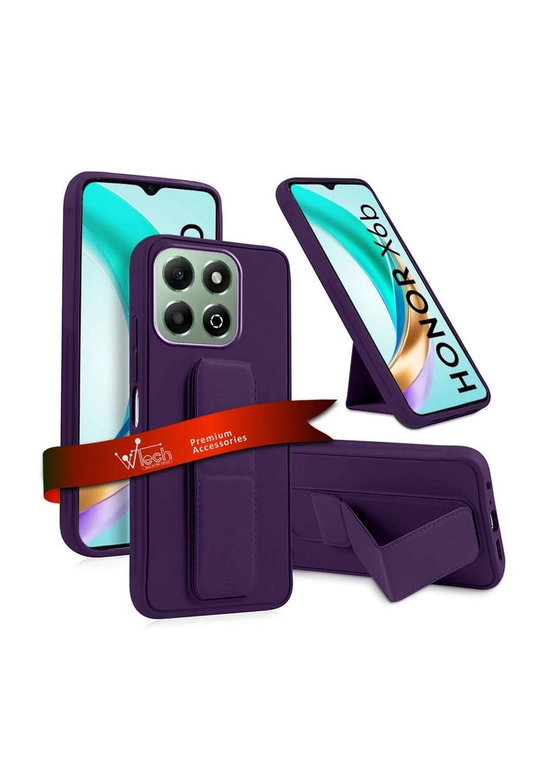 Wtech Honor X6b 4G 2024 Hand Grip Foldable Magnetic Kickstand Wrist Strap Finger Grip With Built-In Iron Case Cover - Eggplant Purple - Image 1