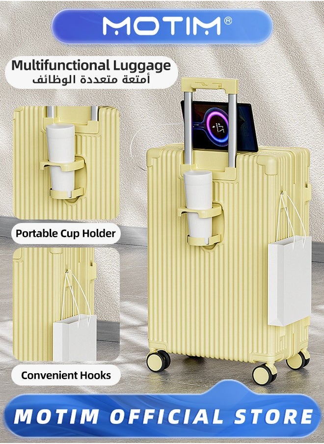 موتيم حقائب سفر مع عجلات دوارة حقيبة يد بإطار من الألومنيوم مع منفذ USB ومنفذ Type-C وحامل أكواب وحامل هاتف وخطافات جانبية مخفية حقيبة سفر كبيرة لتسجيل الأمتعة  - Image 1
