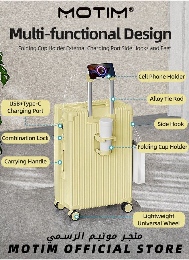 موتيم حقائب سفر مع عجلات دوارة حقيبة يد بإطار من الألومنيوم مع منفذ USB ومنفذ Type-C وحامل أكواب وحامل هاتف وخطافات جانبية مخفية حقيبة سفر كبيرة لتسجيل الأمتعة  - Image 5