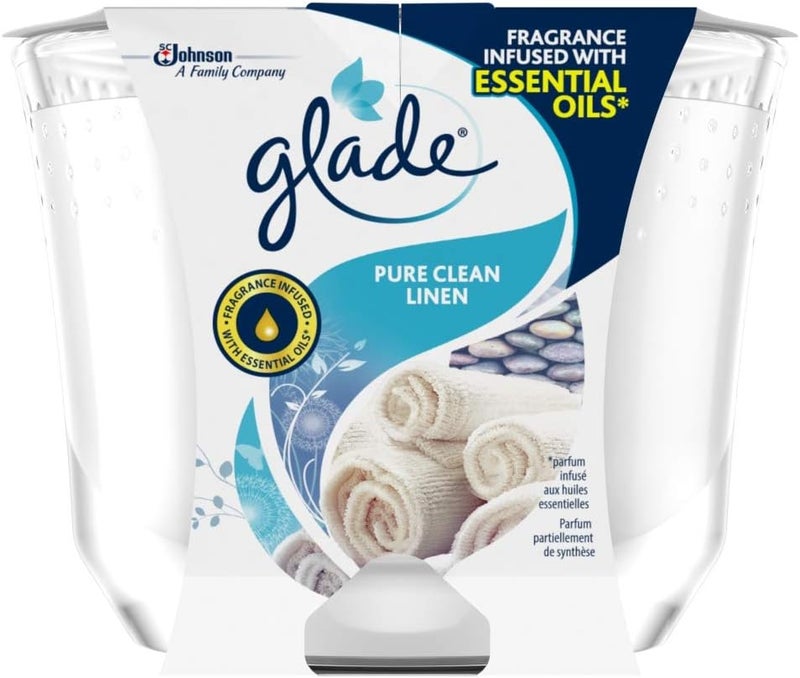 Glade Jar Candle Scented Candle Infused with Essential Oils Up to 44 Hour Burn Time Clean Linen 224 g - Image 1