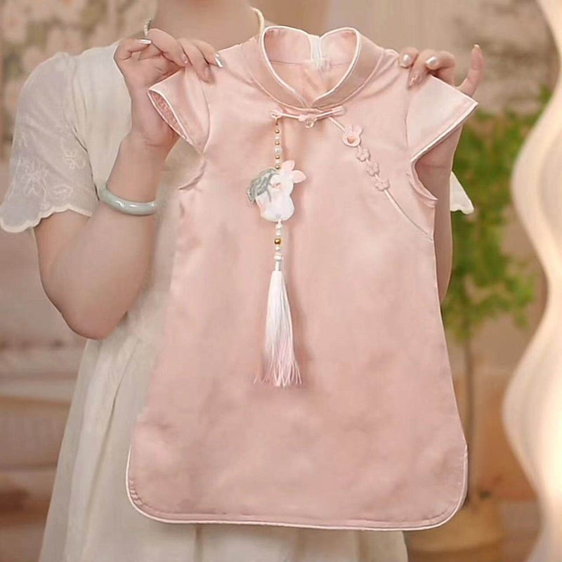 Kids Chinese Cheongsam Dress Summer Short Sleeve Soft - Image 1