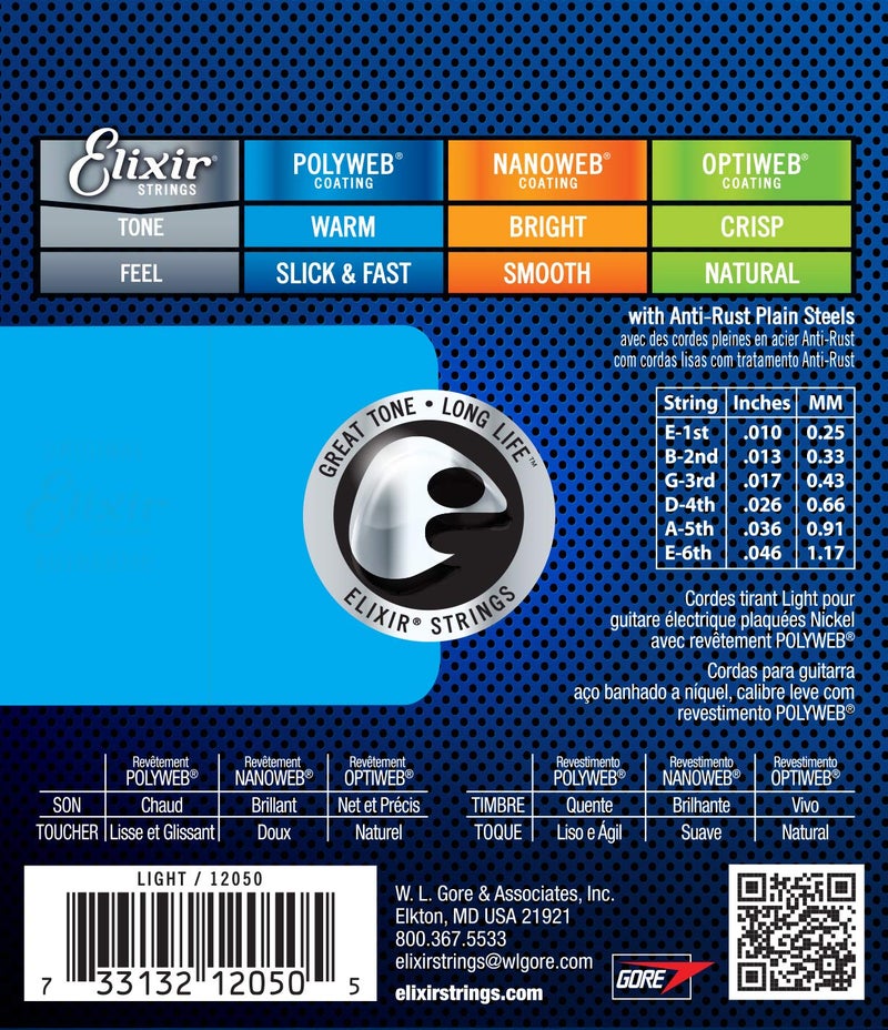 Elixir Strings, Electric Guitar Strings, Nickel Plated Steel with POLYWEB Coating, Longest-Lasting Warm Tone with Comfortable Feel, 6 String Set, Light 10-46 - Image 2