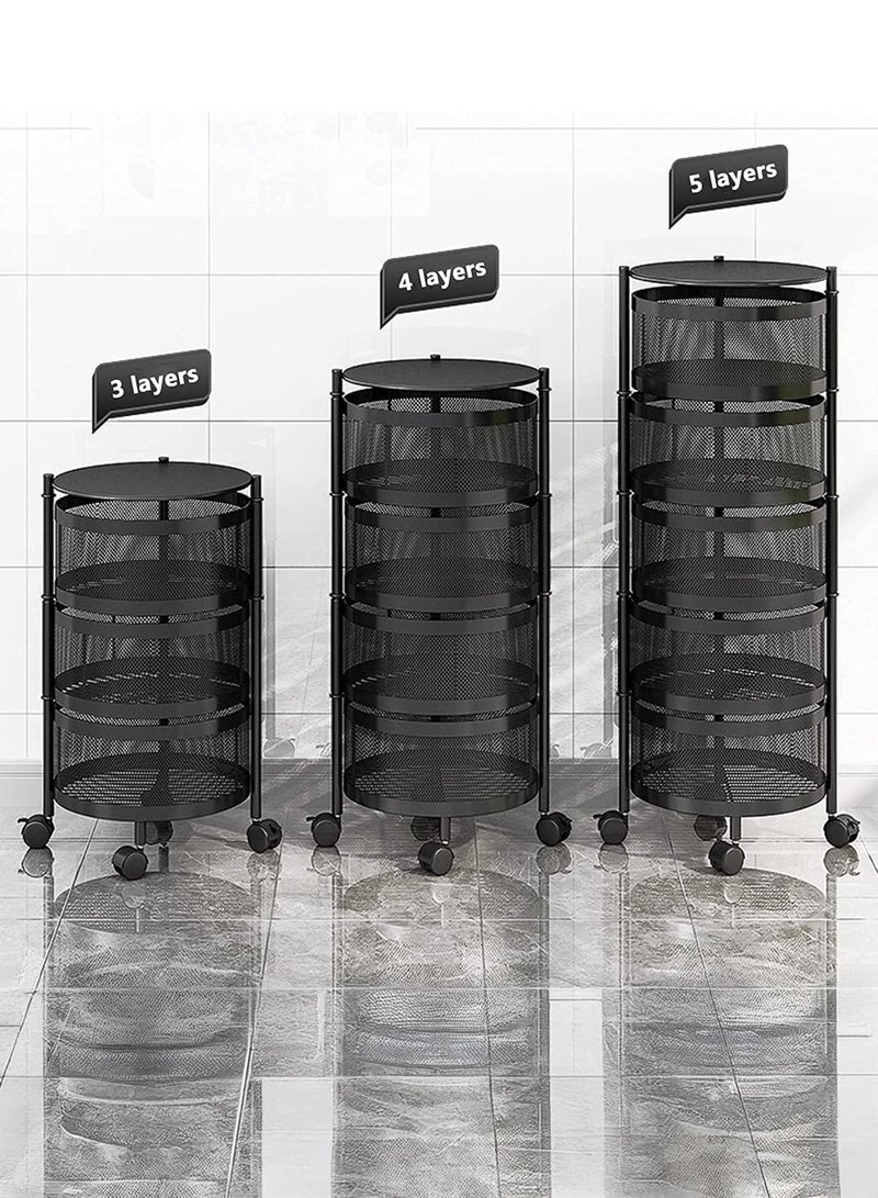 توشيونيكس رف تخزين دائري دوار بثلاث طبقات مع عجلات، مقاس 33.5×61 سم، رف منظم معدني مقاوم للصدأ، مناسب للمطبخ والحمام والمخزن والخضراوات والفواكه وأدوات النظافة - أسود (طراز T114621) - Image 5