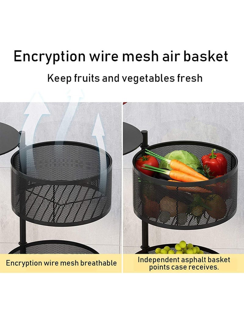 توشيونيكس رف تخزين دائري دوار بثلاث طبقات مع عجلات، مقاس 33.5×61 سم، رف منظم معدني مقاوم للصدأ، مناسب للمطبخ والحمام والمخزن والخضراوات والفواكه وأدوات النظافة - أسود (طراز T114621) - Image 4