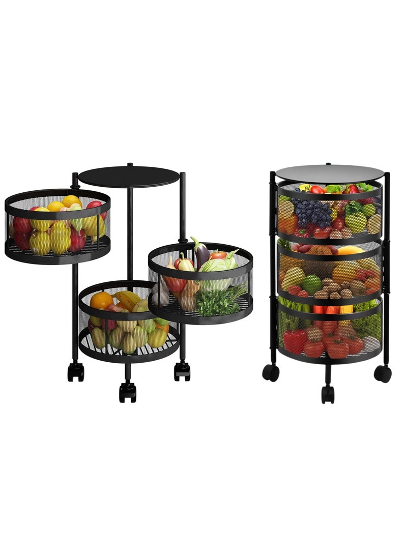 توشيونيكس رف تخزين دائري دوار بثلاث طبقات مع عجلات، مقاس 33.5×61 سم، رف منظم معدني مقاوم للصدأ، مناسب للمطبخ والحمام والمخزن والخضراوات والفواكه وأدوات النظافة - أسود (طراز T114621) - Image 1