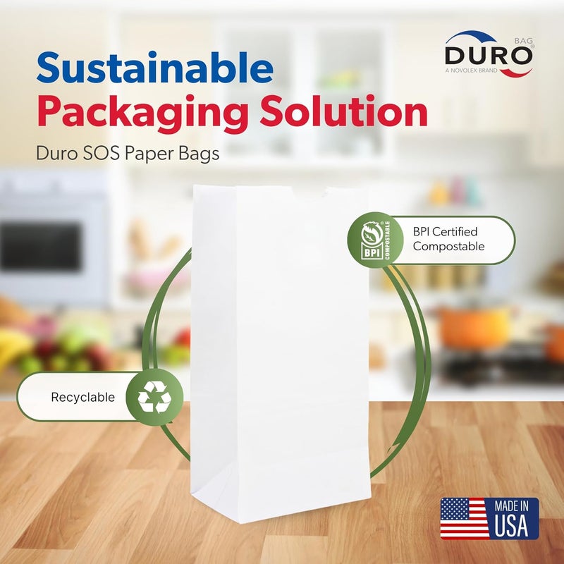 Duro 4# White Paper Bags 500-Count, White Paper Lunch Bags for Popcorn, Candy, Snacks & Treats, Bulk Disposable Lunch Sacks - 5.00 x3.12 x 9.75 Inches - Image 5