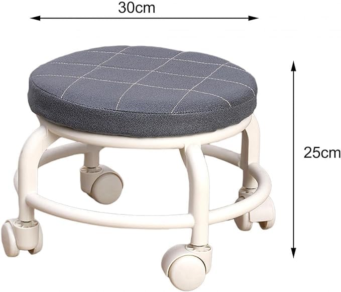 SEVIA Heavy Duty Rolling Stool Low Stool Faux Leather Surface Sponge Filling Metal Legs 360 Universal Wheel Low Stool for Living RoomBedroomMakeup Room - Image 2