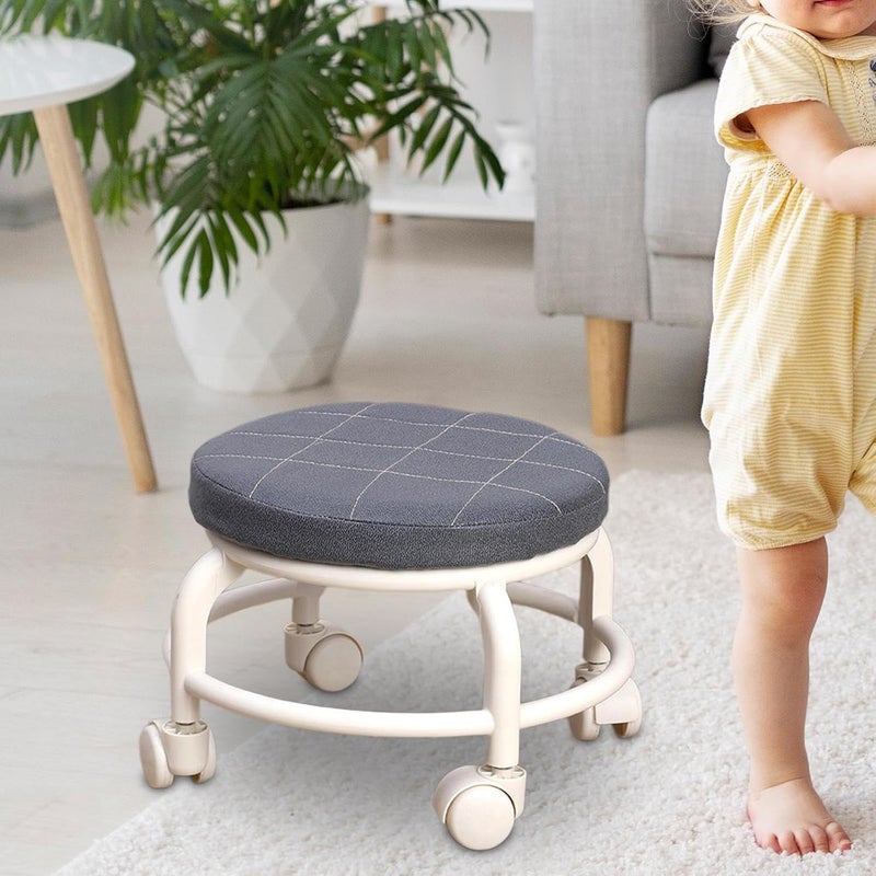 SEVIA Heavy Duty Rolling Stool Low Stool Faux Leather Surface Sponge Filling Metal Legs 360 Universal Wheel Low Stool for Living RoomBedroomMakeup Room - Image 1