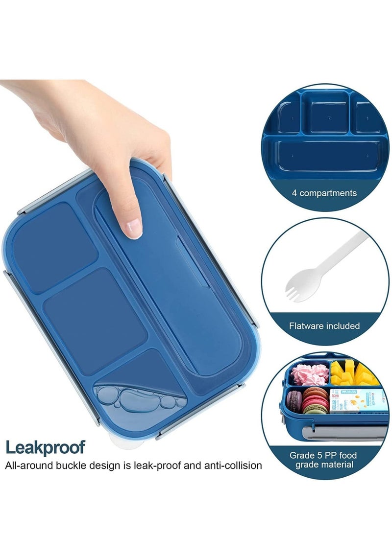 Adando Lunch Box for Kids & Adults - 1000ml 4 Compartment Bento Box with Fork - Insulated Lunch Box Microwave & Freezer Safe & BPA  Free  -  Insulated Leak-Proof for Adults/Kids/Toddler/School (Blue) - Image 2