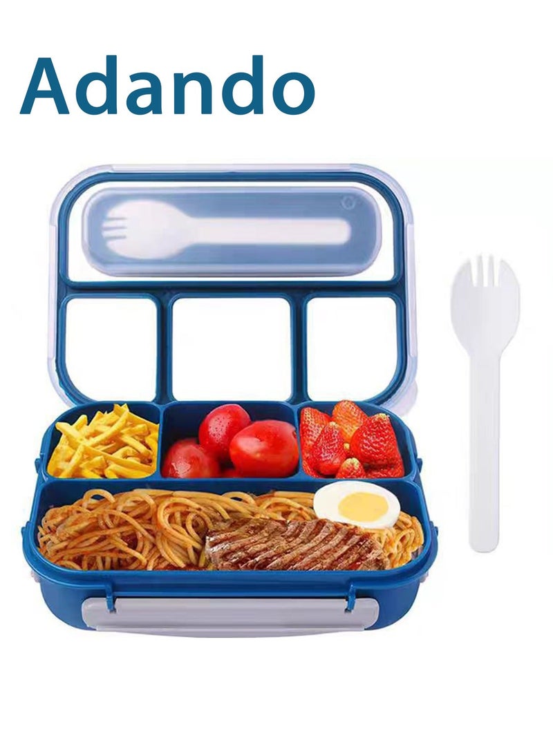 Adando Lunch Box for Kids & Adults - 1000ml 4 Compartment Bento Box with Fork - Insulated Lunch Box Microwave & Freezer Safe & BPA  Free  -  Insulated Leak-Proof for Adults/Kids/Toddler/School (Blue) - Image 1