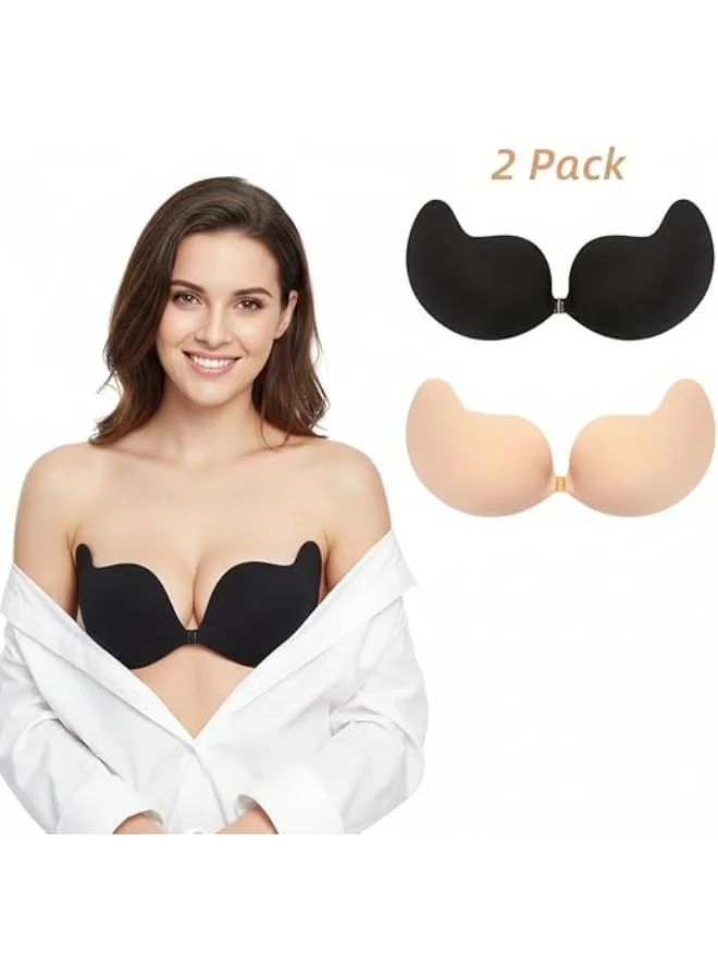 Caprisious  2-Pack Reusable Adhesive Bra for Women | Invisible Strapless Backless Push-Up Bra with Silicone Adhesive | Waterproof Cleavage Enhancer for Dresses and Formal Wear for Women | Best Price UAE