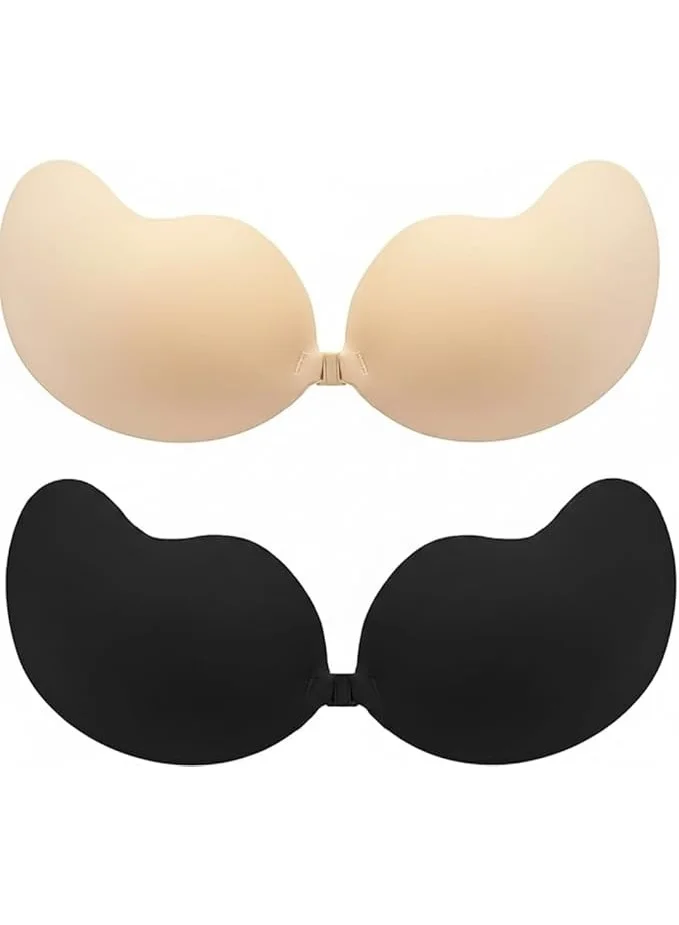 Caprisious 2-Pack Reusable Adhesive Bra for Women | Invisible Strapless Backless Push-Up Bra with Silicone Adhesive | Waterproof Cleavage Enhancer for Dresses and Formal Wear