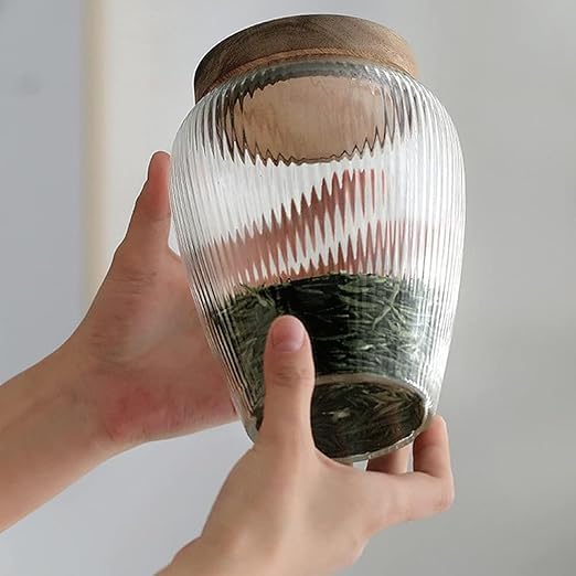 Krevia Food Storage Jar Container | Wood Lids With Glass Jars Vertical sealed Bottle Jar| Food Storage Tank Grains Suitable For Cookie Jar Clear Candy Tea Coffee Beans (1Pc, 1100ML) - Image 3