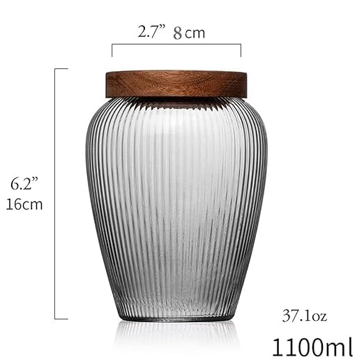 Krevia Food Storage Jar Container | Wood Lids With Glass Jars Vertical sealed Bottle Jar| Food Storage Tank Grains Suitable For Cookie Jar Clear Candy Tea Coffee Beans (1Pc, 1100ML) - Image 2
