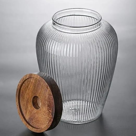Krevia Food Storage Jar Container | Wood Lids With Glass Jars Vertical sealed Bottle Jar| Food Storage Tank Grains Suitable For Cookie Jar Clear Candy Tea Coffee Beans (1Pc, 1100ML) - Image 5