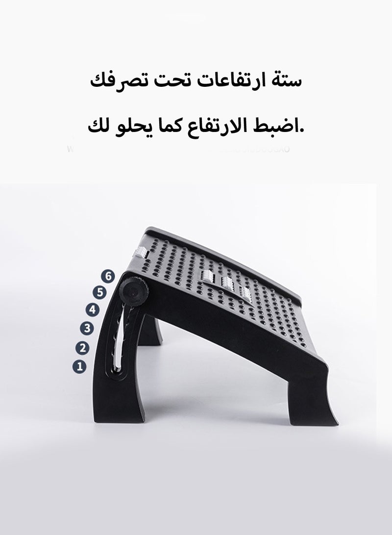مسند للقدمين تحت المكتب في العمل مسند للقدمين قابل للتعديل مع مسند للقدمين تحت المكتب في العمل مزود بملمس تدليك وبكرة كرسي مريح للقدمين مع 6 ارتفاعات للمنزل، المكتب، المكتب، المدرسة أسود - Image 3