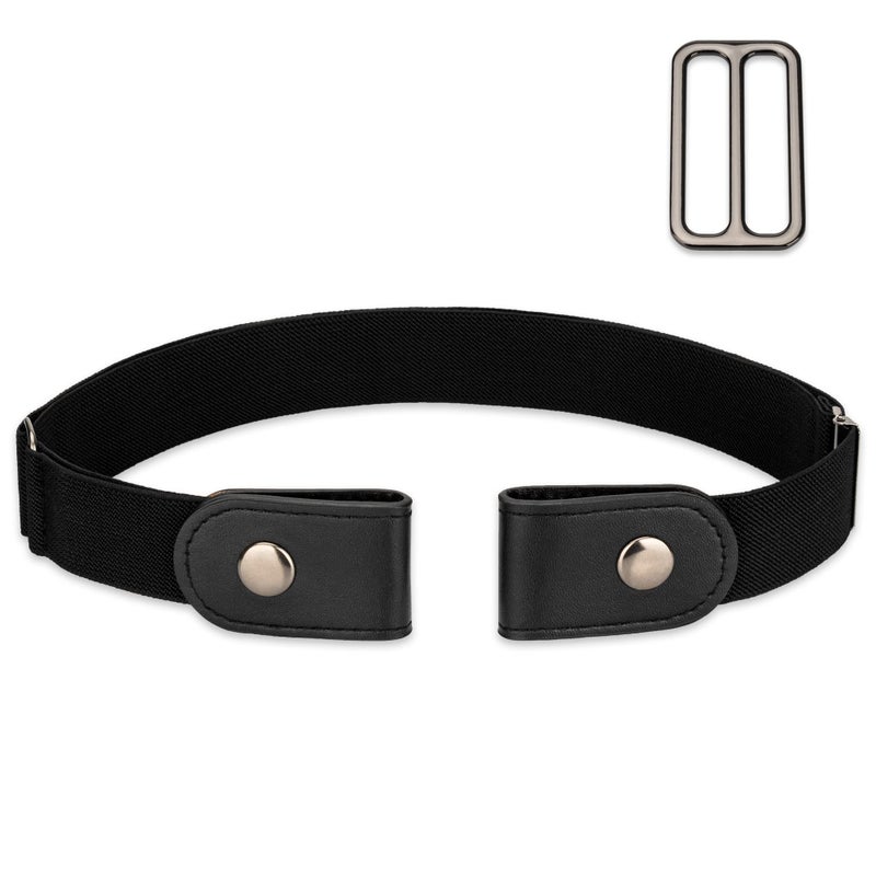 macoking No Buckle Stretch Belt for Women Men, Elastic Invisible for Jeans Pants, Black - Image 1