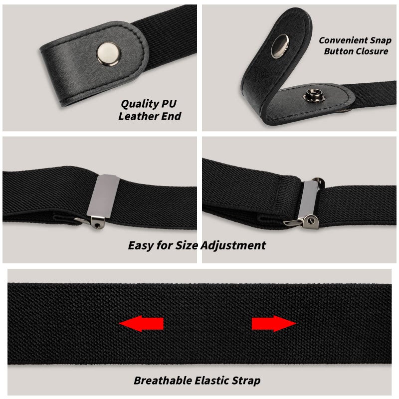 macoking No Buckle Stretch Belt for Women Men, Elastic Invisible for Jeans Pants, Black - Image 5