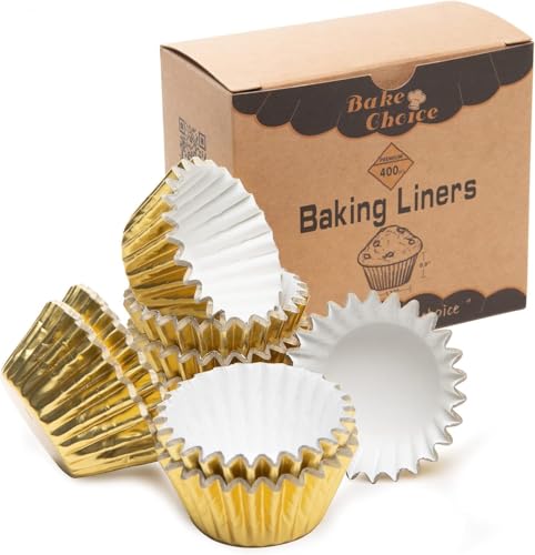 Bake Choice Non-Stick 400pcs Gold Mini Cupcake Liners for baking, Mini Size Foil muffin liners Cupcake Wrappers, Christmas Cupcake Liners for Christmas Decorations - Image 1