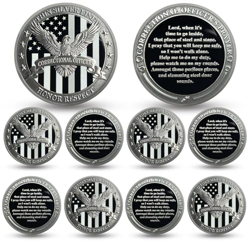 IELCJJ 10PCS Eagle Thin Silver Line Challenge Coin - Correctional Officer Prison Police Thin Gray Line Token Medallions - Thank You Law Enforcement Corrections Officer Gifts - Honor US Correctional Officers - Image 1