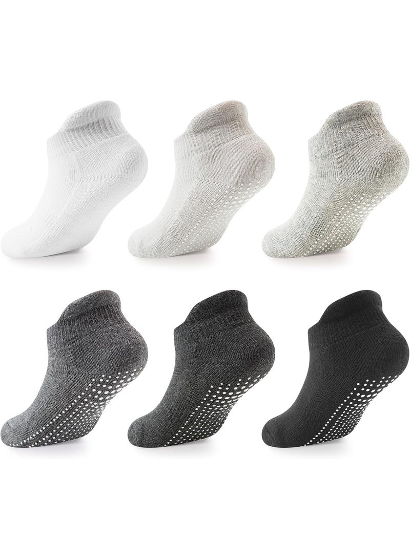 Y&D 6 Pairs Non Slip Grip Ankle Boys and Girls Socks with Non Skid for Babies Toddlers and Kids Back to School, Breathable Low Cut Anti Skid Socks for Kids - Image 1