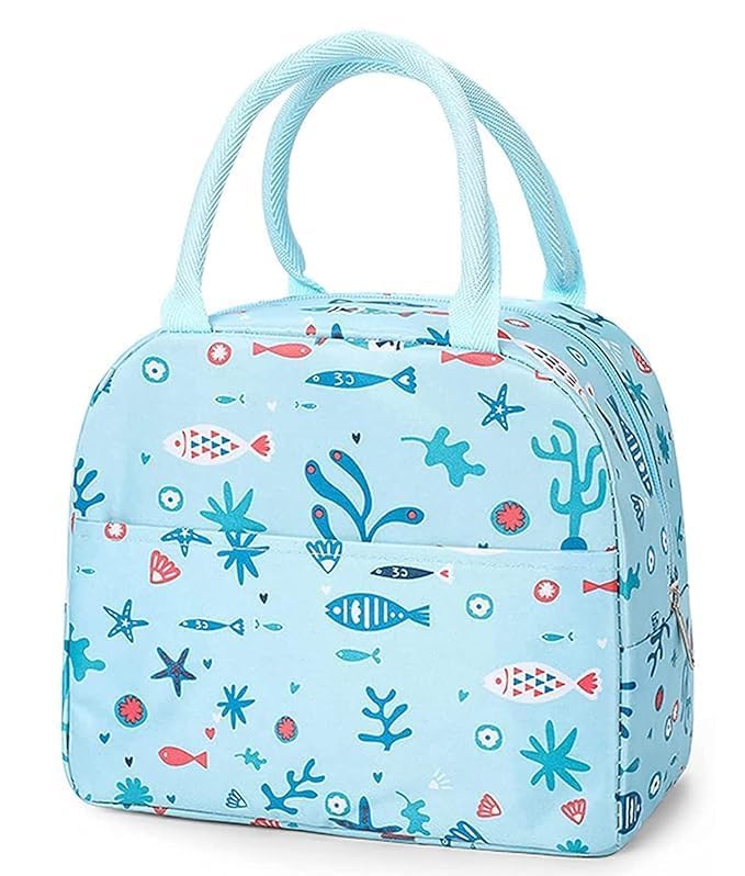 SLAYNE Lunch Bags for Office Women Men Insulated Lunch Bag for Kids Tiffin Bag for Organizer Storage Lunch Box Portable and Reusable Blue Fish Nylon - Image 1