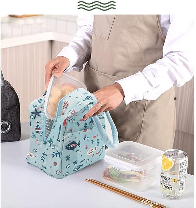 SLAYNE Lunch Bags for Office Women Men Insulated Lunch Bag for Kids Tiffin Bag for Organizer Storage Lunch Box Portable and Reusable Blue Fish Nylon - Image 2