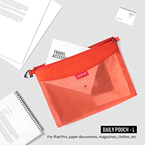 pack all 3 Pcs Water-resistant Material Zipper Pouch Set, Mesh Zipper Bags for Storage, Travel, Office (Orange) - Image 4