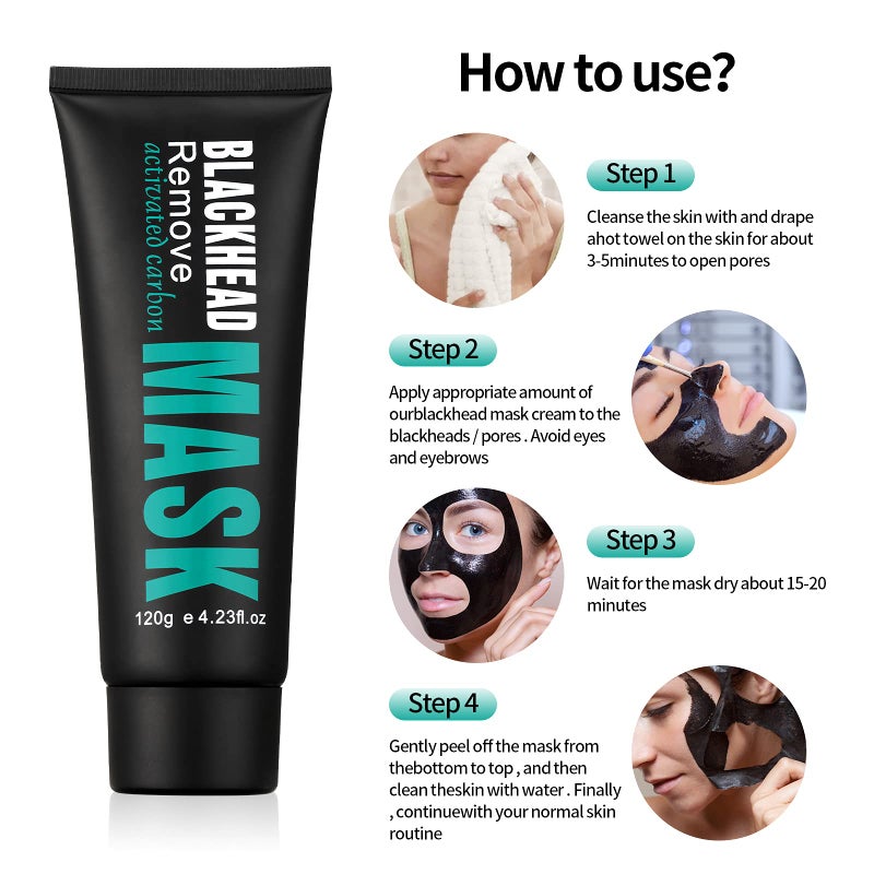 YAFUSIPE Peel Off Face Mask Blackhead Whiteheads Remover Masks Activated Charcoal Black Mask Purifying Peeling Facial Mask for Nose Pores Removal Cleansing Acne with Brush and Pimple Extractor Tools - Image 4