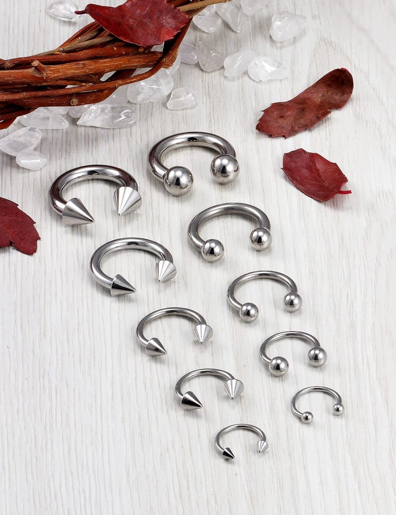 Ocptiy 6G 8G 12G 14G 16G Ear Earrings Gauges Septum Plugs Tunnels Stretching Kit Surgical Stainless Steel Horseshoe Eyebrow Lip Belly Nipple Ring Cartilage Helix Tragus Earrings Piercing Kit - Image 2