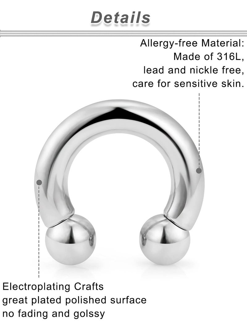 Ocptiy 6G 8G 12G 14G 16G Ear Earrings Gauges Septum Plugs Tunnels Stretching Kit Surgical Stainless Steel Horseshoe Eyebrow Lip Belly Nipple Ring Cartilage Helix Tragus Earrings Piercing Kit - Image 4