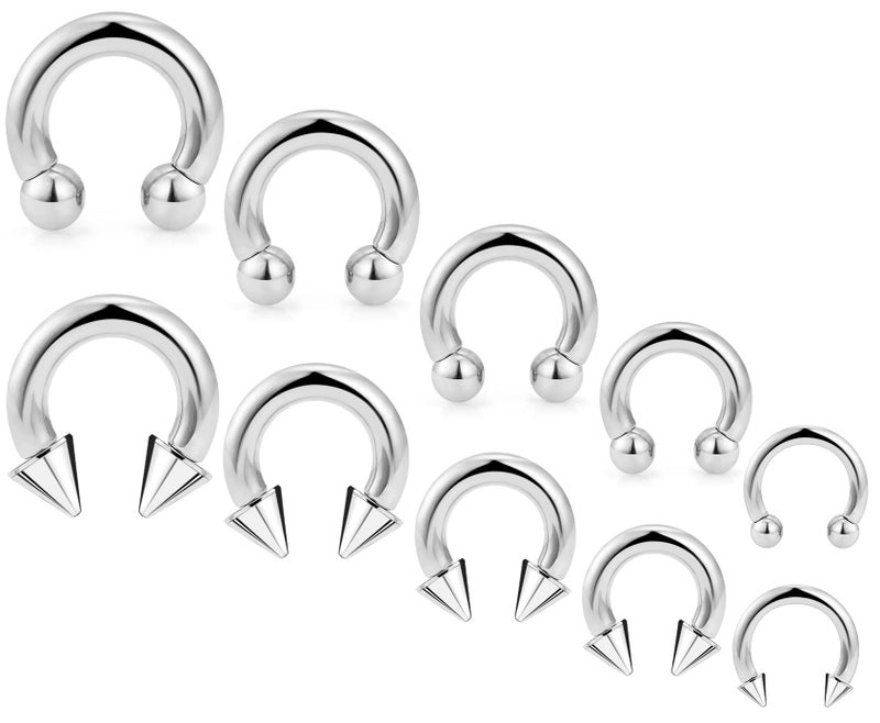 Ocptiy 6G 8G 12G 14G 16G Ear Earrings Gauges Septum Plugs Tunnels Stretching Kit Surgical Stainless Steel Horseshoe Eyebrow Lip Belly Nipple Ring Cartilage Helix Tragus Earrings Piercing Kit - Image 1