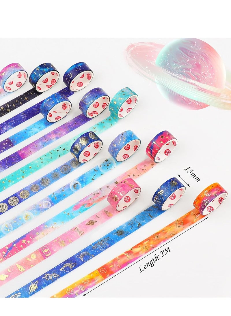 Bukela Galaxy Purple Bronzing Washi Tape, 12 Rolls DIY Hand Account Creative Decorative Stickers Handmade Accessories Gold Foil Paper Tapes with Constellations, Blue Sky, Moon, Stars, Celestial Bodies  - Image 3