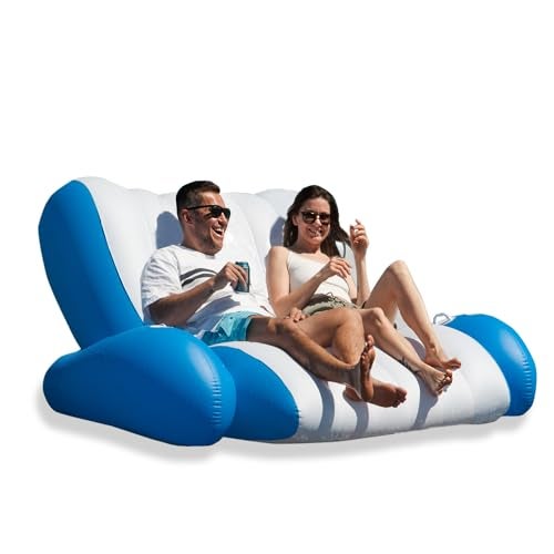 ZONETECH Inflatable Pool Recliner Luxury Float - High & Dry Duo Float, Cup Holders & Handles, Heavy-Duty Lounge for Lake Float, River Raft, Beach Chair-Perfect Lounger Gift, Pool Deals - Image 1