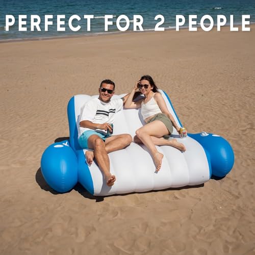ZONETECH Inflatable Pool Recliner Luxury Float - High & Dry Duo Float, Cup Holders & Handles, Heavy-Duty Lounge for Lake Float, River Raft, Beach Chair-Perfect Lounger Gift, Pool Deals - Image 5