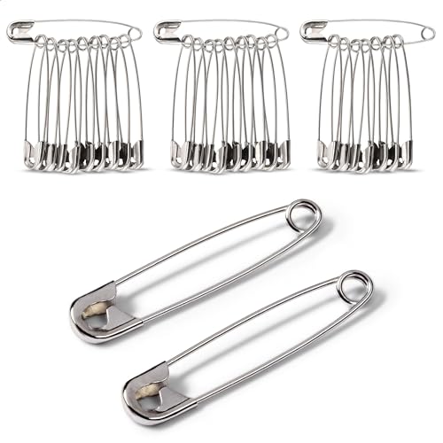 Reluen 30 Pack Extra Large Safety Pins 3 Inch - Safety Pins for Sewing, Durable Stainless Steel Design for Secure Hold, Rust Resistant and Long-Lasting, Good for Quilting, Decorating, and DIY-Crafts - Image 1