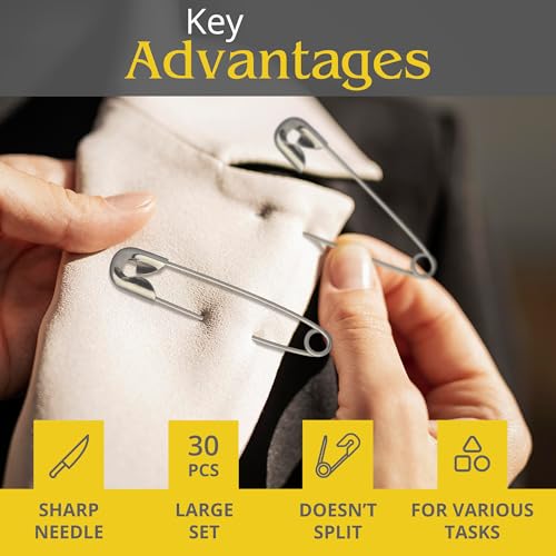 Reluen 30 Pack Extra Large Safety Pins 3 Inch - Safety Pins for Sewing, Durable Stainless Steel Design for Secure Hold, Rust Resistant and Long-Lasting, Good for Quilting, Decorating, and DIY-Crafts - Image 4