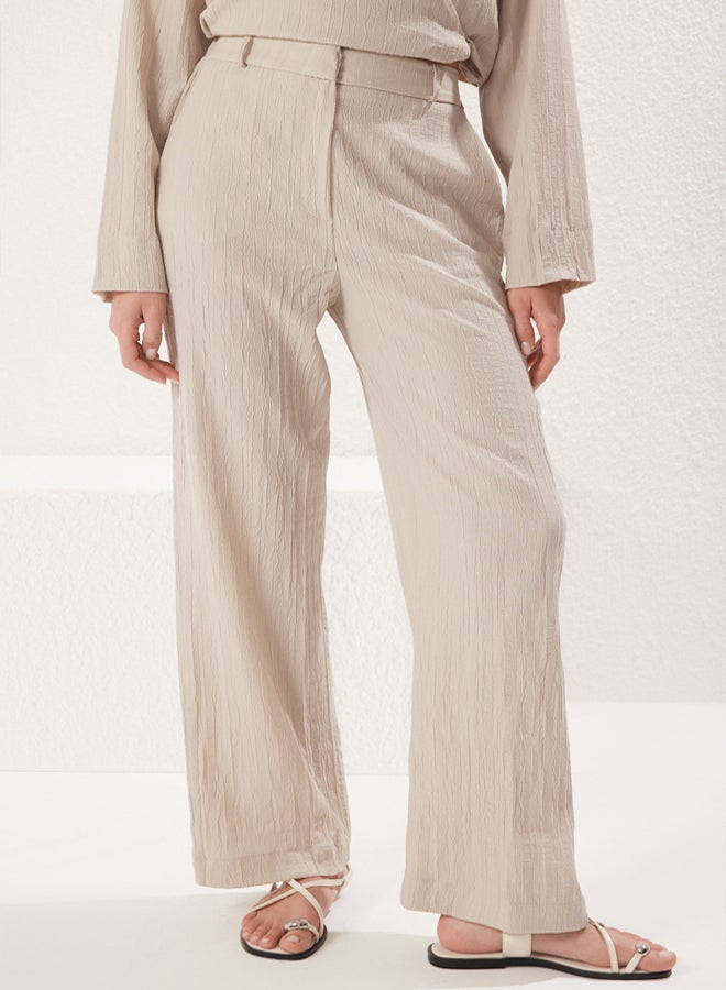 trendyol Beige Woven Double Breasted Blouse and Pants Set - Tie-Detailed - Image 4