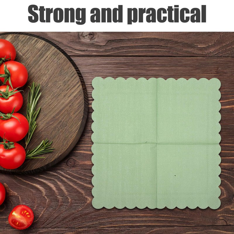 Light Green Double Layer Embossed Disposable Dinner Napkins Scalloped Edge 100 Pack For Wedding Birthday Party - Image 5