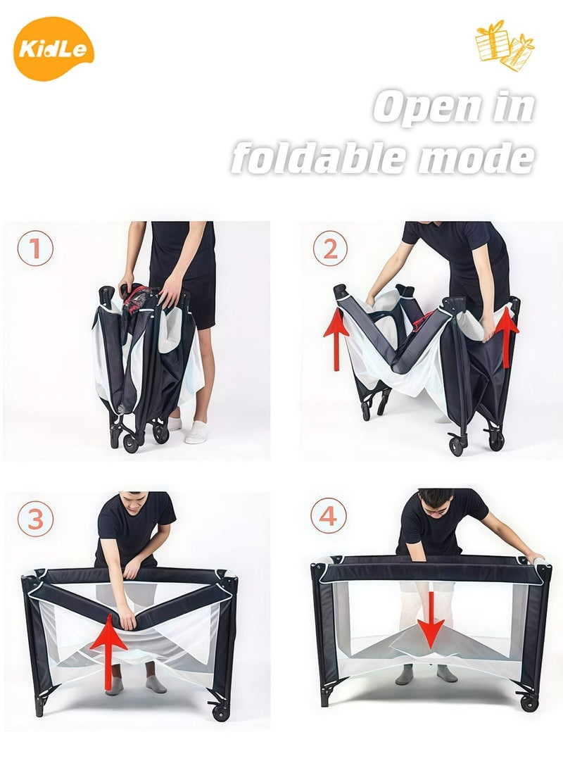 MaBaby Portable Baby Playpen /Baby Bed - Foldable Infant Play Yard, Breathable Mesh Safety Pen for Toddlers, Indoor/Outdoor Activity Center (with Travel Bag) - Image 3