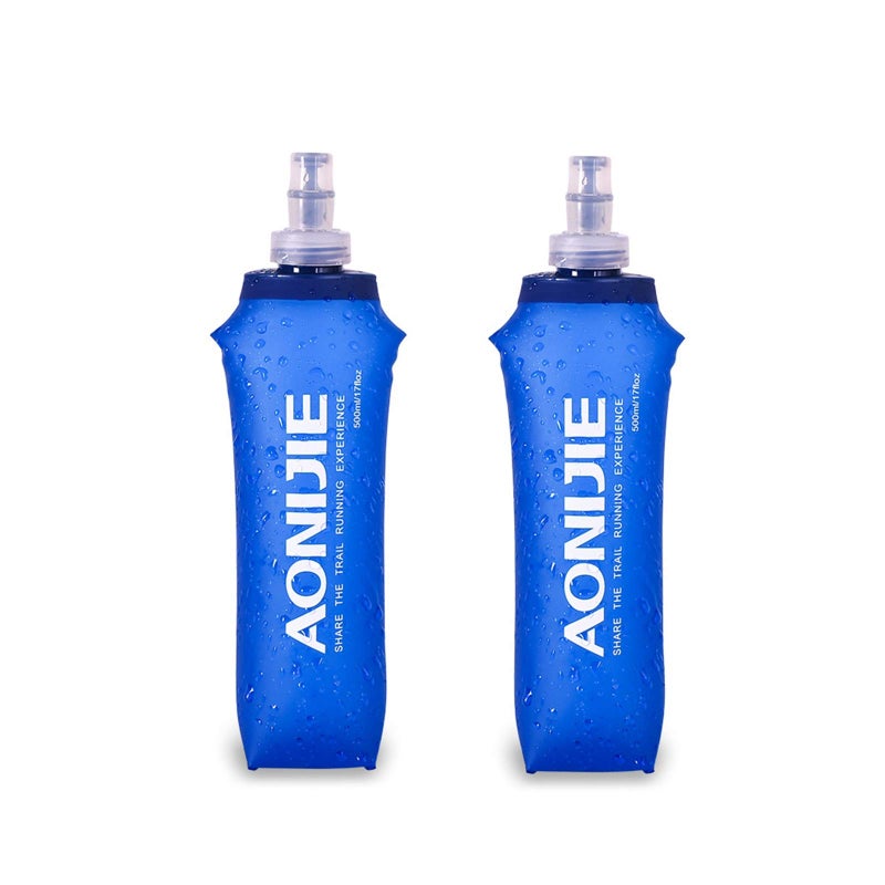 AONIJIE 2 Pack Soft Water Bottle, TPU Collapsible Flask Foldable Bottles for Hydration Pack, BPA-Free, for Running Hiking Cycling Climbing (2 Pcs - 500ml) - Image 1