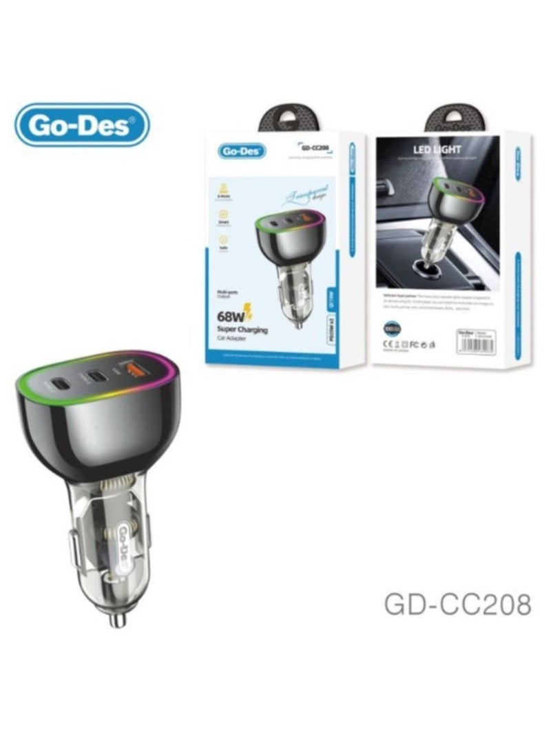 "GD-CC208 68W High-Speed Car Charger – Ultra-Fast Charging Solution for Your Vehicle"