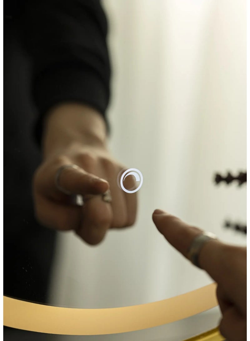 DK Decoration  LED Round Wall Mirror 90×90 cm, Gold Metal Frame, Touch Sensor Light, Anti-Fog Bathroom & Makeup Mirror, Wall Mounted Decorative Mirror - Image 3