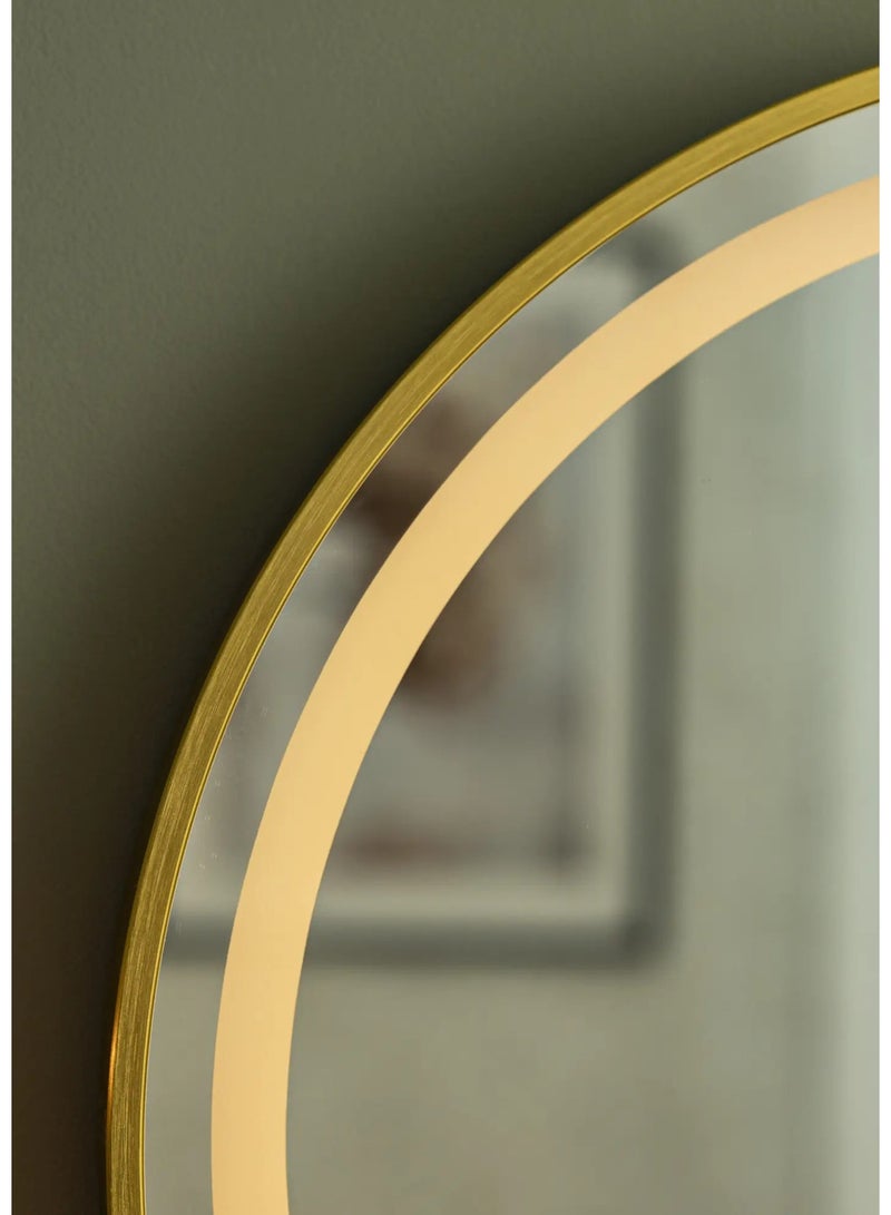 DK Decoration  LED Round Wall Mirror 90×90 cm, Gold Metal Frame, Touch Sensor Light, Anti-Fog Bathroom & Makeup Mirror, Wall Mounted Decorative Mirror - Image 4