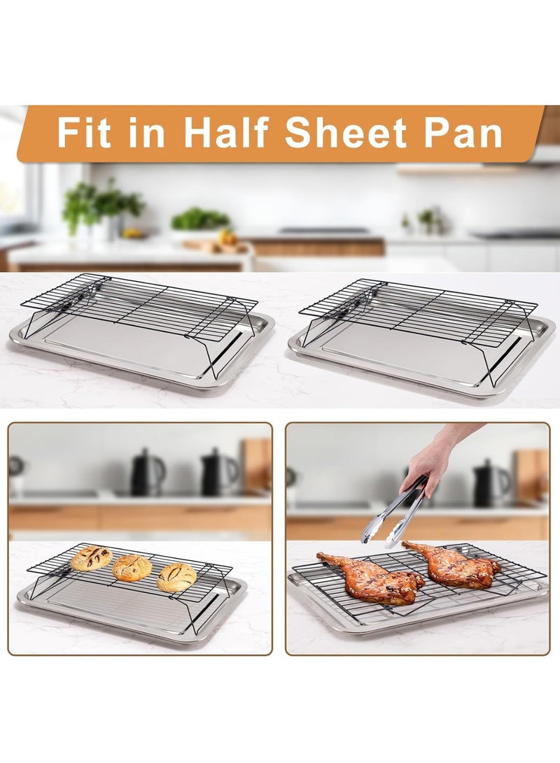 YelaJoy Cooling Rack for Baking 3 Tiers, 16" x 10" Cookie Cooling Wire Rack Stackable Collapsible Nonstick, Stainless Steel Baking Cooking Cooling Racks with Optimum Air Flow, Black  - Image 4