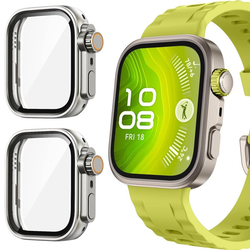 Vurtboly 2 Pack Huawei Watch Fit 4 Pro 2025 Rugged Protective Bumper PC Case with Built-in Screen Protector, Full Coverage, Titanium - Image 1