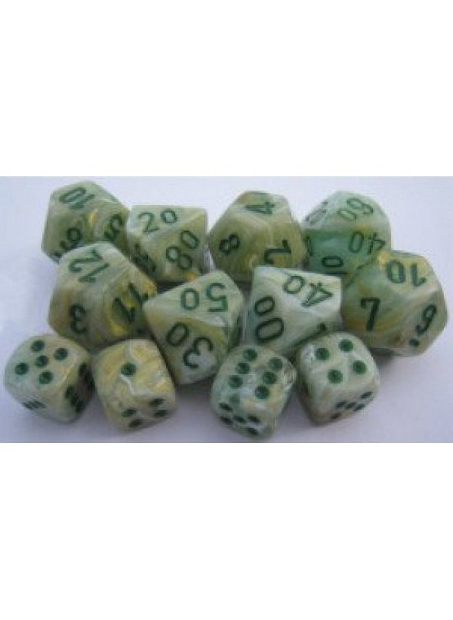 Chessex Dice Chessex Dice d6 Sets: Marble Green Swirl with Dark Green Pips - 16mm Six Sided Die (12) Block of Dice  - Image 2