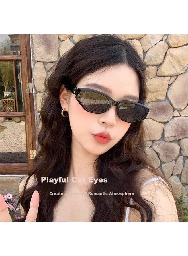 Fenchi Retro Cat-eye Sungl For Women, High-end Jennie Narrow Frame Gl, 2025 New Trendy Uv Protection Gm Sungl - Image 1